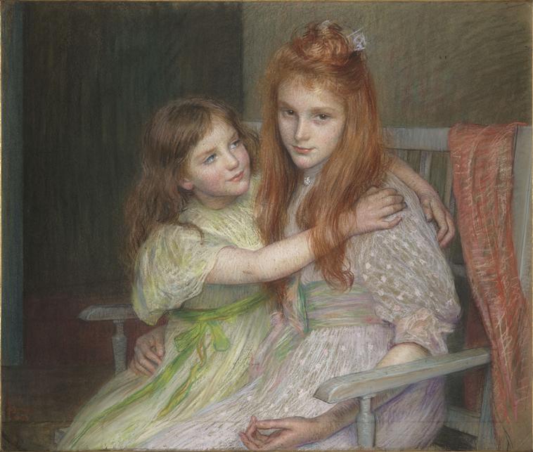 DEUX JEUNES FILLES ASSISES SUR UNE BANQUETTE_0