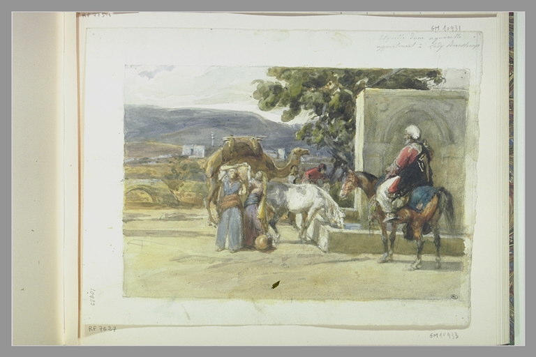 Cavalier, dromadaire et figures près d'une fontaine_0