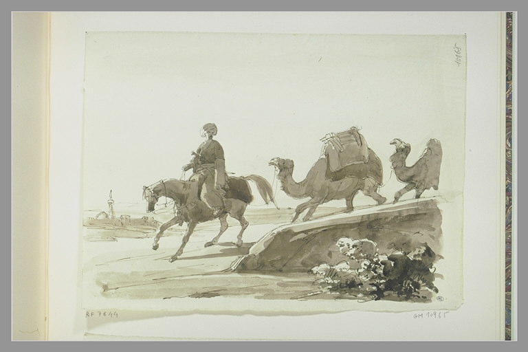 Cavalier tenant en main la longe d'un dromadaire_0