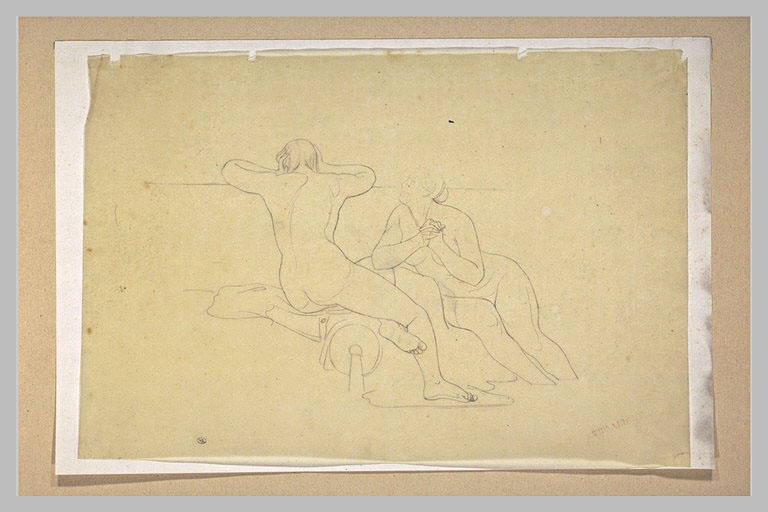 Femme nue, assise, vue de dos, et femme assise de profil_0