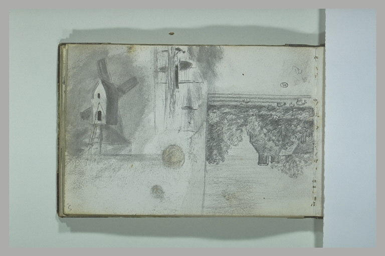 Paysage avec des arbres ; paysage marin ; moulin_0
