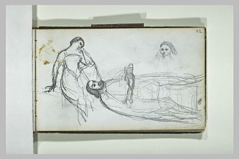 Femme assise ; homme barbu ; tête de femme_0