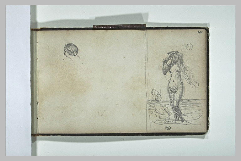 Tête ; femme nue, les bras au-dessus de sa tête, dans un paysage_0