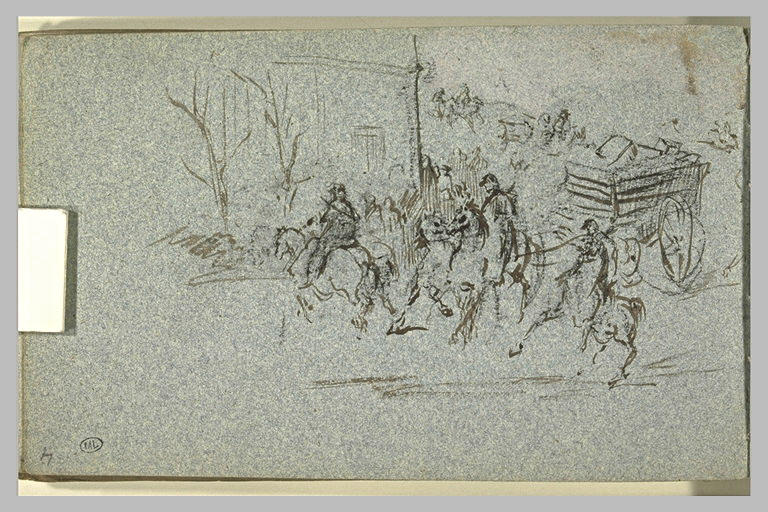 Militaires à cheval traînant des chariots_0