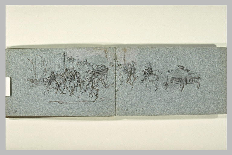 Militaires à cheval traînant des chariots_1