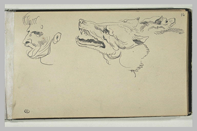 Tête d'homme, et deux têtes de loup_0