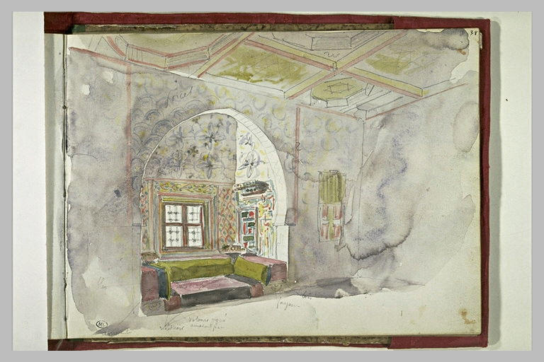 Intérieur mauresque avec alcôve et divan devant une fenêtre_0