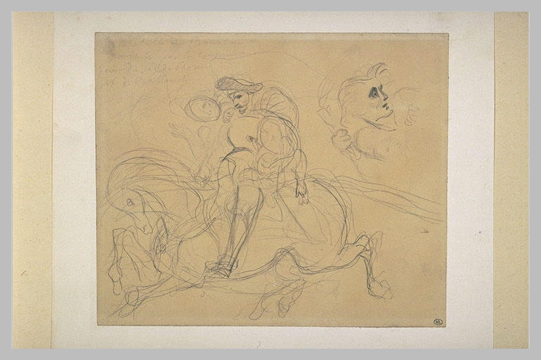 Cavalier galopant, une figure volant à ses cotés_0