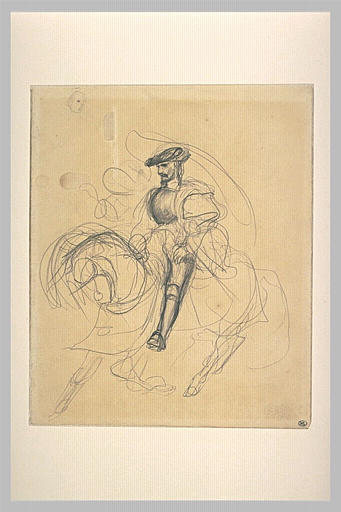 Cavalier galopant, avec une figure volant à ses cotés_0