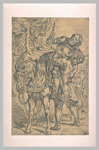 Cavalier en armure secouru par un paysan_0