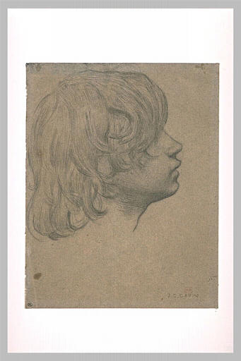 Tête d'enfant aux longs cheveux, de profil à droite_0