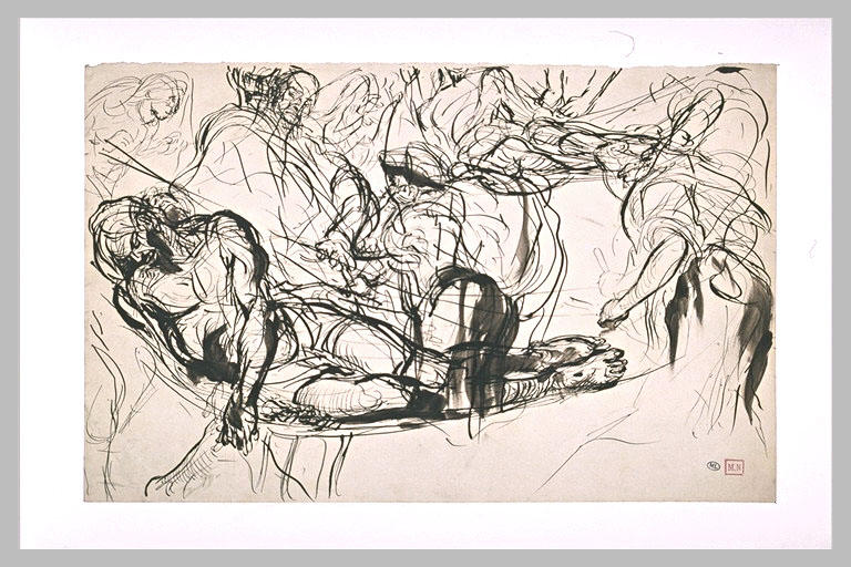 Nombreuses figures, et étude pour un Christ mort_0