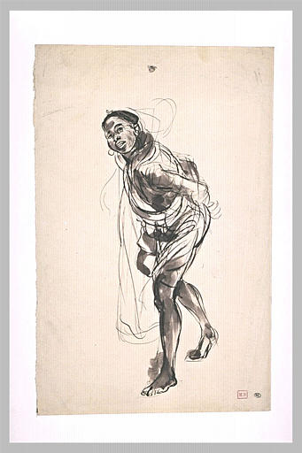 Homme noir, les mains derrière le dos, marchant_0