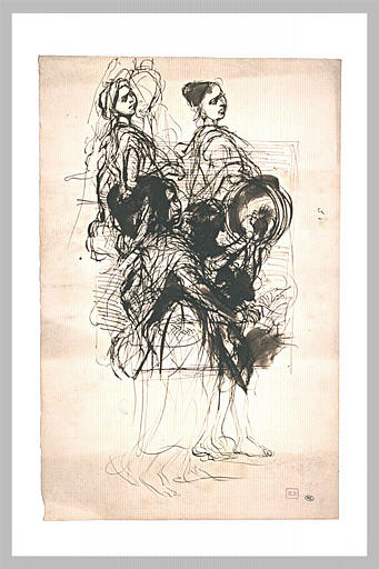 Danseuse orientale, femme tenant un tambourin, et deux femmes_0