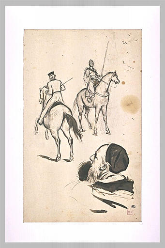 Officiers anglais et arabe à cheval, et oriental en buste_0