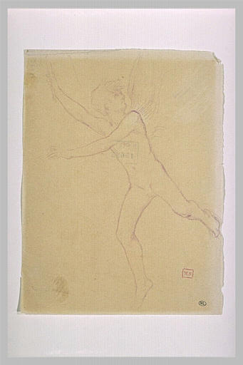 Enfant nu, courant, avec une aile dans le dos_0