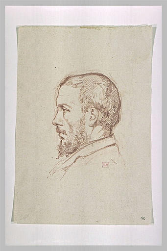 Tête d'homme, portant une barbe courte, de profil vers la gauche_0