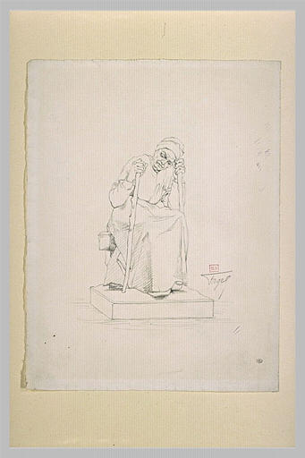 Projet de statue : vieille paysanne assise, s'appuyant sur des bâtons_0