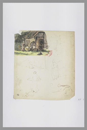 Figures devant une maison ; études de paysans_0