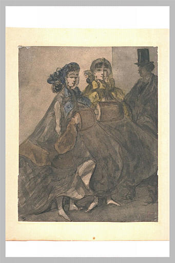 Deux femmes, debout, de trois quarts, les mains dans leurs manchons_0