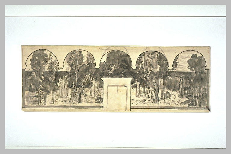 Projet de décoration avec cinq arcades et une porte centrale : personnages_0