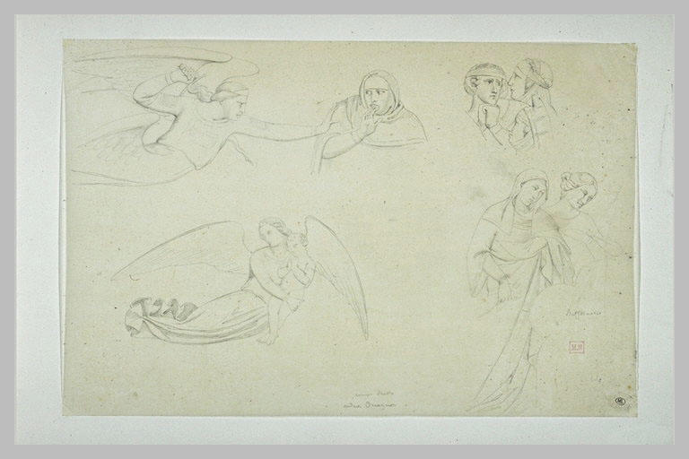 Ange et femme ; groupe de figures ; ange tenant un enfant ; deux femmes_0