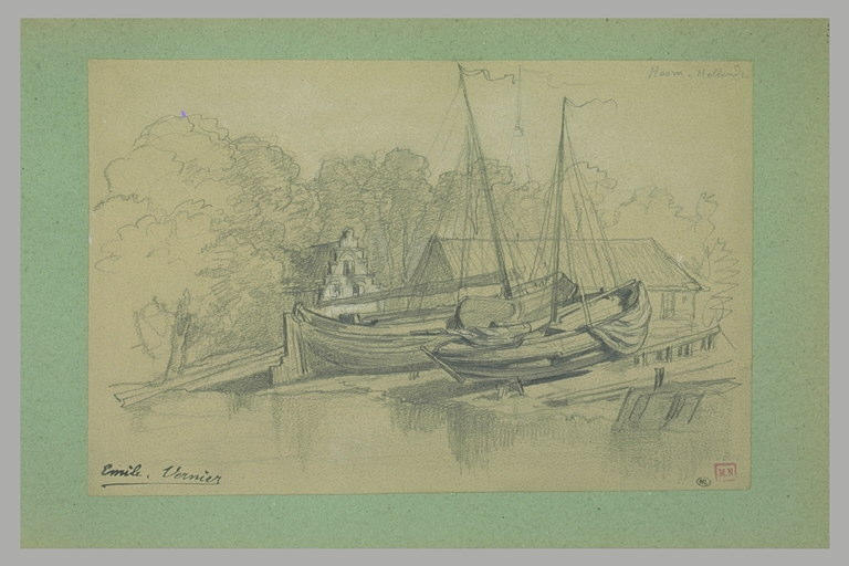 Bateaux sur des cales, sur la berge_0