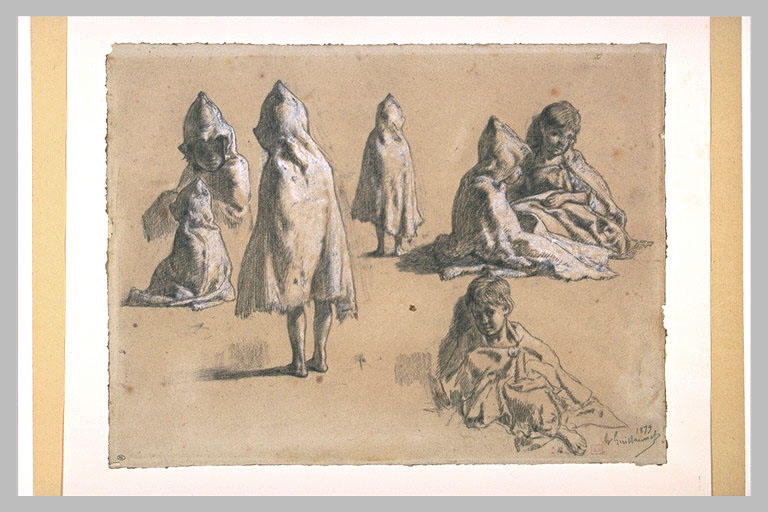 Sept études d'enfants arabes vêtus de burnous_0