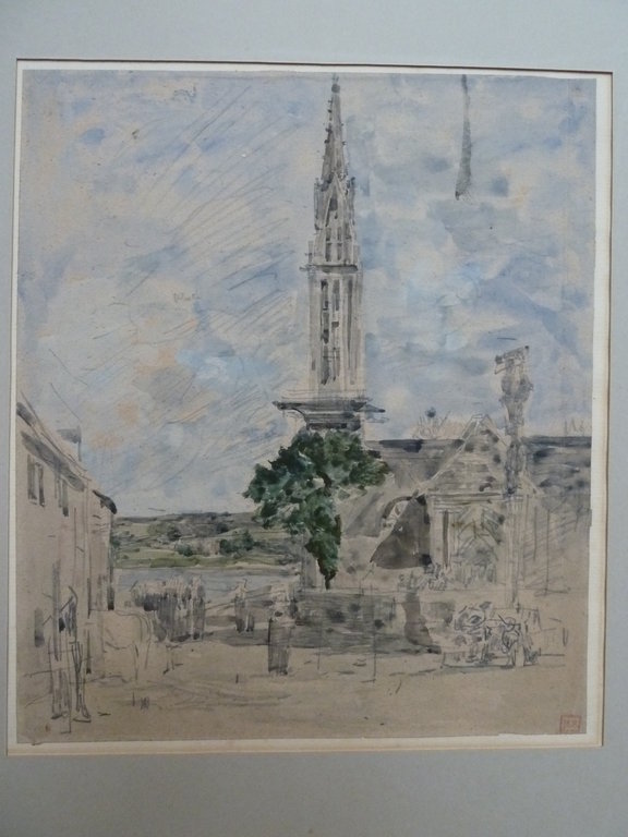 Place devant une église au clocher pointu — Eugène Boudin