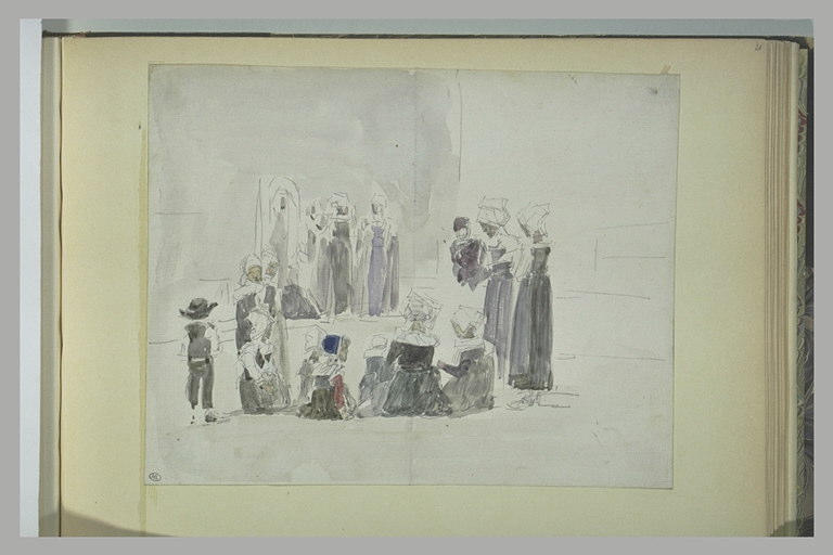 Paysannes bretonnes, assises par terre, avec des enfants_0