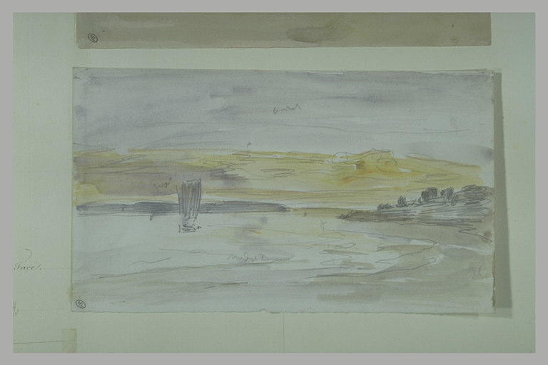 Barque seule dans une baie au soleil couchant_0