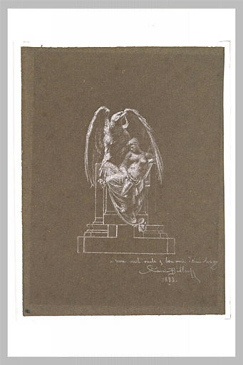 Esquisse d'un monument : aigle abritant sous ses ailes une jeune femme nue_0