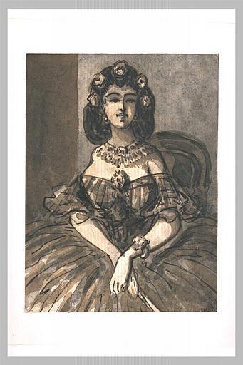 Femme assise, vue de face, dans un fauteuil_0