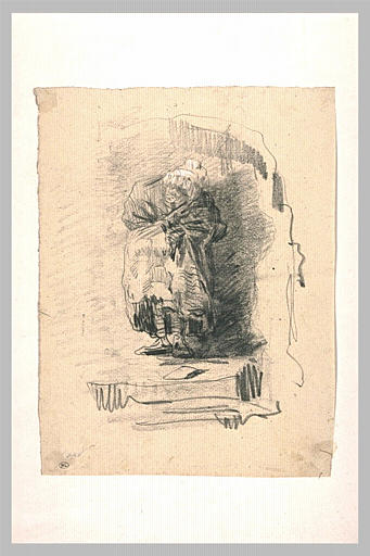 Vieille femme emmitouflée, vue de face_0