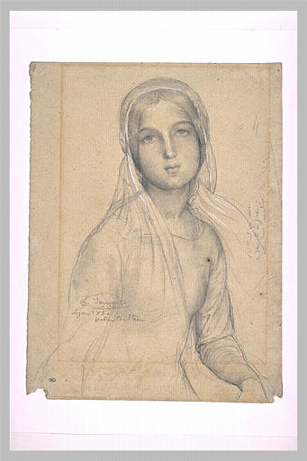 Jeune fille, vue à mi-corps, un voile sur la tête_0
