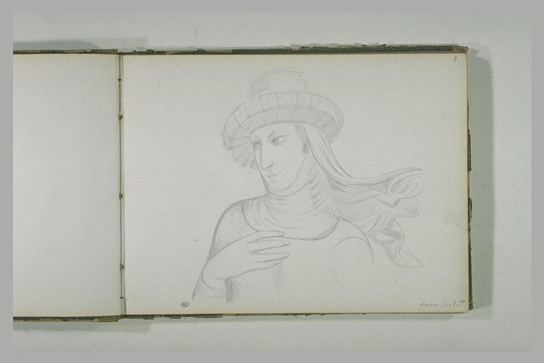 Buste de femme, portant un chapeau_0
