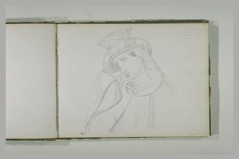 Buste de femme portant un chapeau, de trois quarts vers la gauche_0