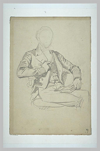 Homme, assis sur un fauteuil, la main gauche tenant un livre_0