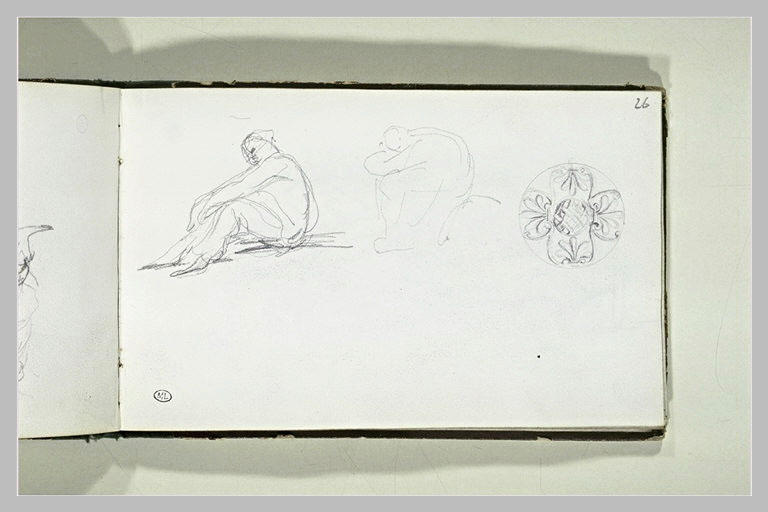 Figure assise à terre ; figure assise, la tête entre les bras ; médaillon_0