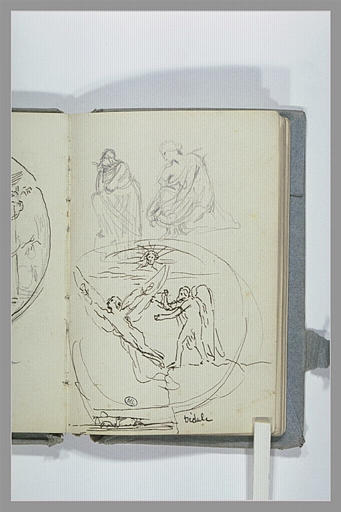 Dédale représenté dans un médaillon, et deux esquisses d'une figure assise_0