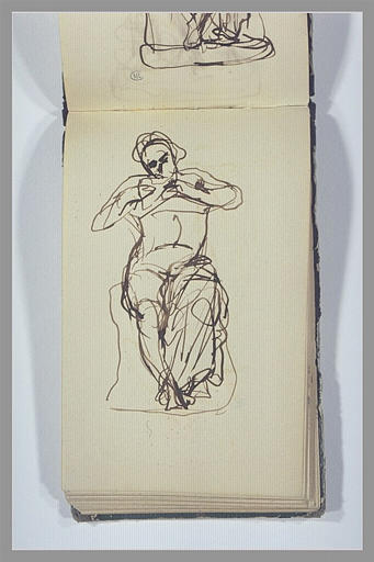 Un homme, assis, jouant de la flûte de Pan_0