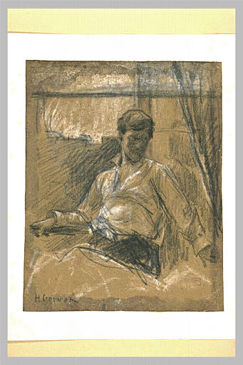 Homme, à mi-corps, de face, adossé à une fenêtre_0