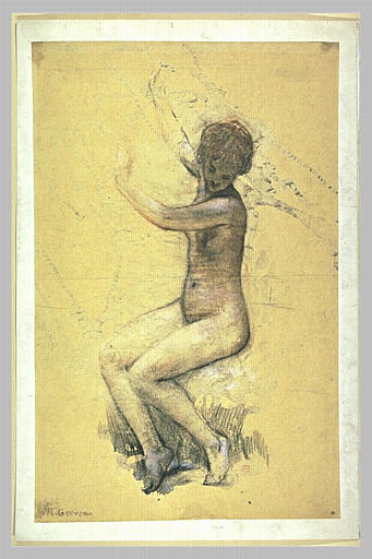 Femme nue, assise, la tête baissée, les bras rejetés en arrière_0