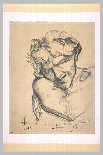 Femme en buste, de face, la tête couronnée de pampres_0