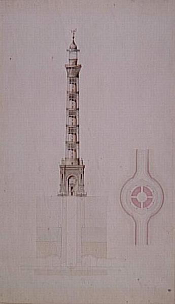 PROJET DE PHARE MONUMENTAL POUR PARIS, ELEVATION, COUPE SUR LES FONDATIONS, PLAN_0