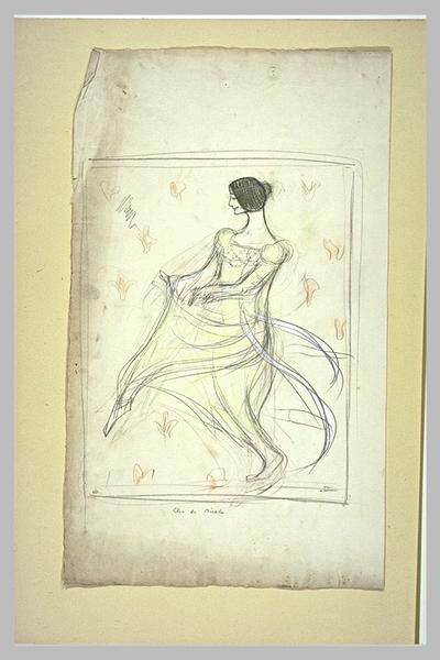 Portrait-charge de Cléo de Mérode, dansant, tournée vers la gauche ; Cléo de Mérode (titre inscrit)_0