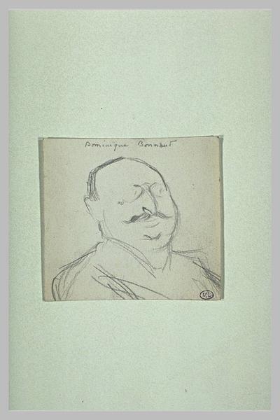 Croquis caricatural d'un homme vu en buste, de trois quarts à droite ; Dominique Bonnaud (titre inscrit)_0