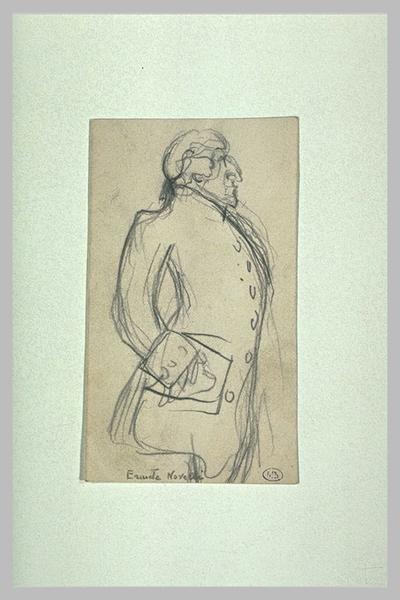 Croquis caricatural d'un homme en costume XVIIIè, à mi-corps ; Erneste Novelli (titre inscrit)_0