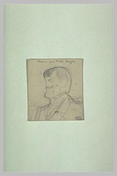Croquis caricatural, inachevé, d'une tête d'homme, de trois quarts à gauche ; Kara aux Folies Bergères (titre inscrit)_0