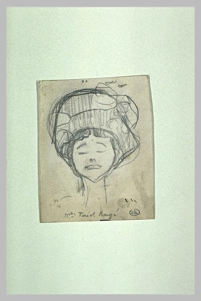 Tête de femme, de face, avec un chapeau ; Melle Tariol Baugé (titre inscrit)_0